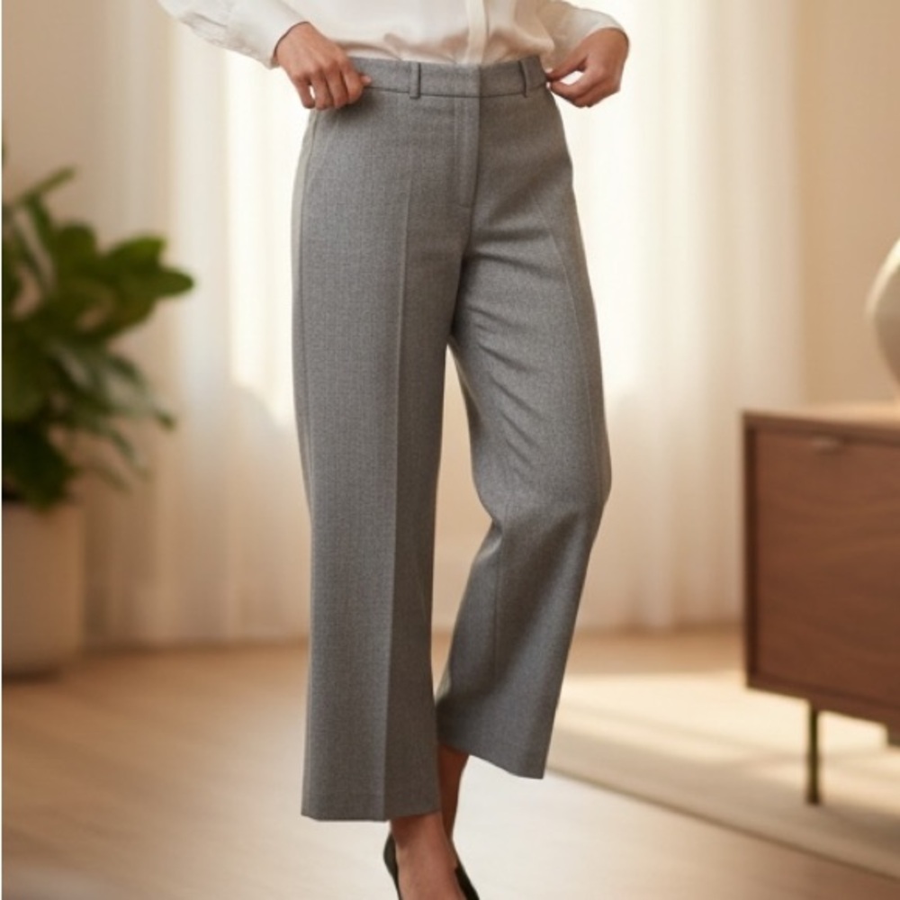 Lauren Ralph‎ Lauren Andover Wool Cashmere Blend Wide Leg Gray Oatmeal Trousers